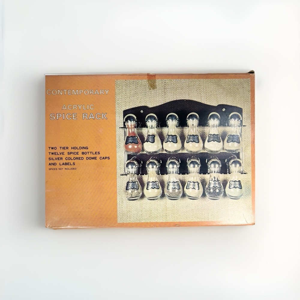 Vtg Two Tier Wall Contemporary Acrylic Gray Spice‎ Rack 6 Spice Bottles